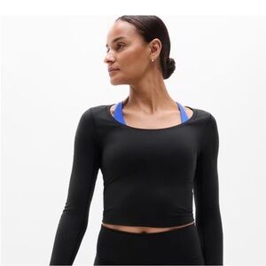 ATHLETA Black Long Sleeve Top Ribbed Crop Athleisure workout Top S